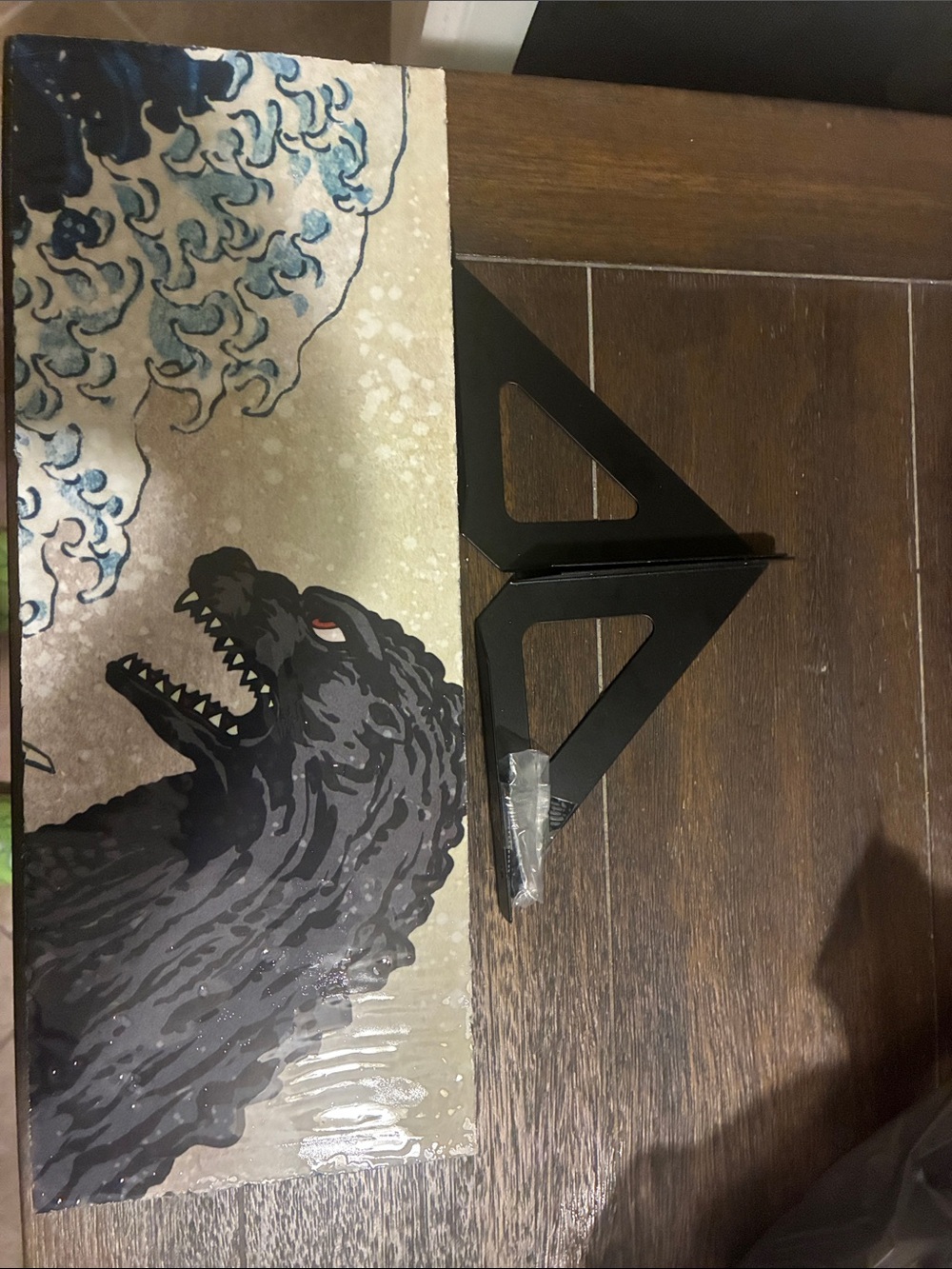 Black Godzilla Wall Art Print with Black Mounting Bracket (shelf)